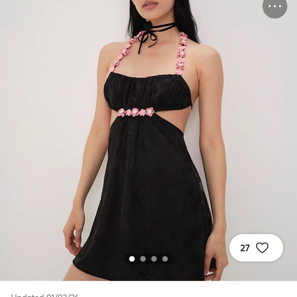 For Love And Lemons Black Mini Dress with Pink Floral Details